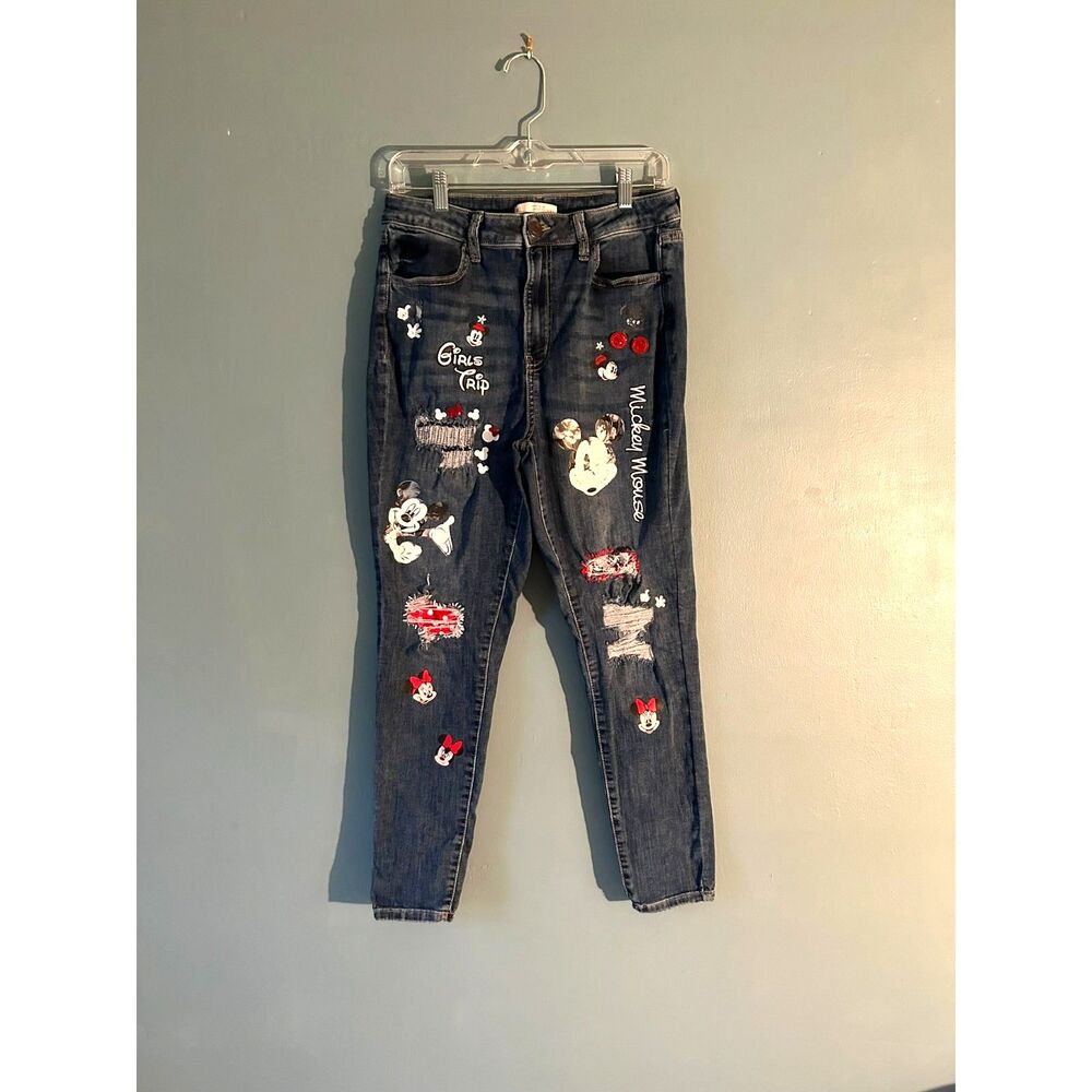 Sol girls super high rise jeggings jeans appliqued with Mickey, Minnie Mouse 13